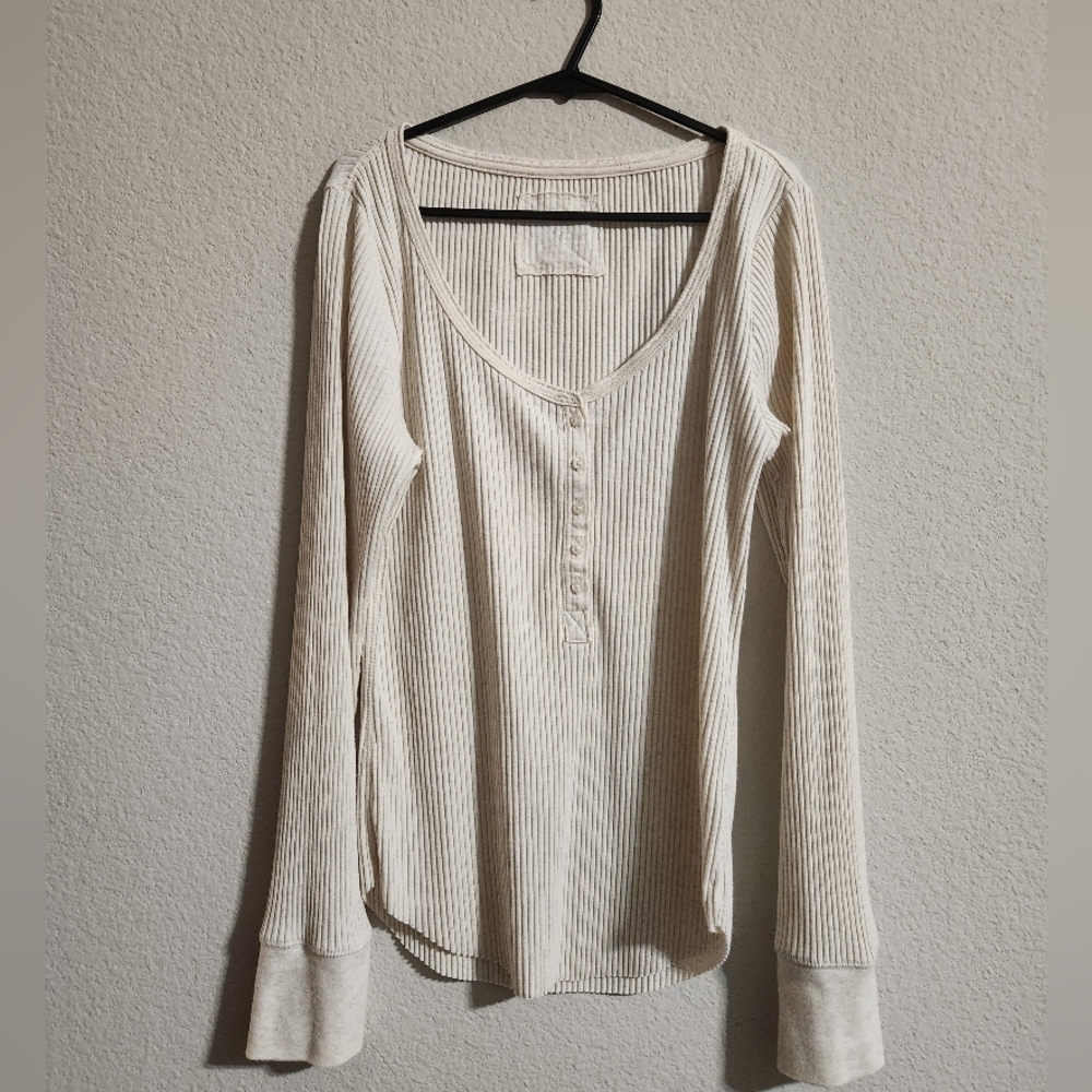 Aerie Essential Henley Layering L/S t-shirt ribbed cream size large